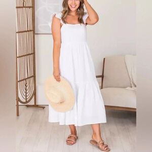 Caitlin Covington x Pink Lily White Flowy Maternity Cross Back Dress
